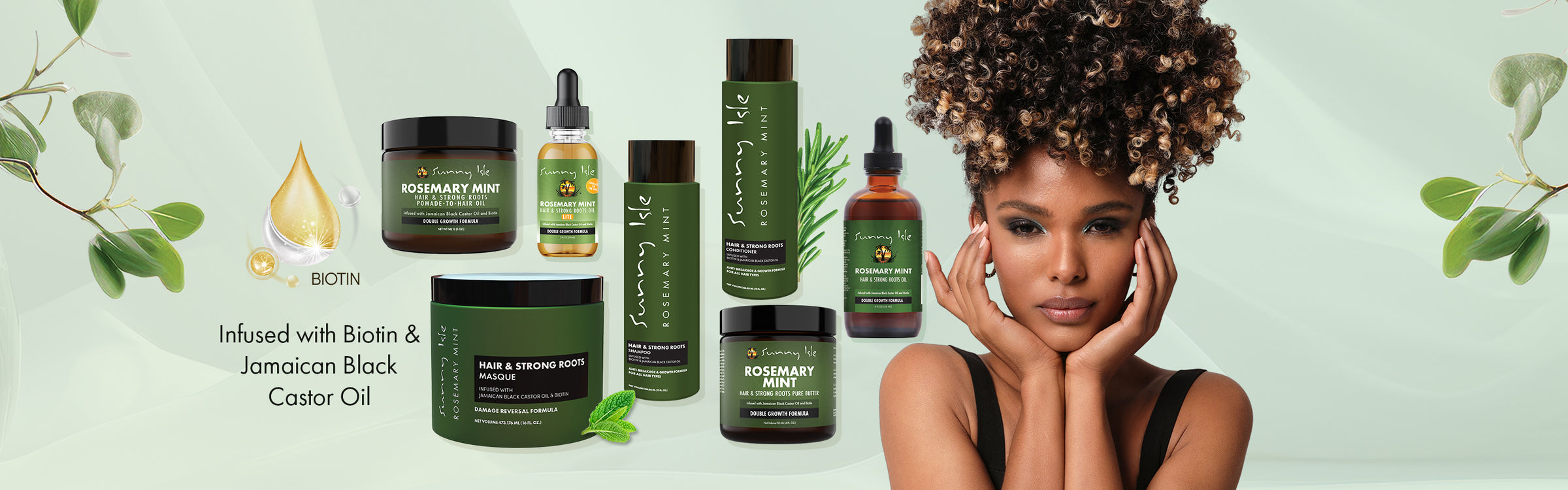 Sunny Isle Rosemary Mint Collection Banner infused with Biotin and JBCO