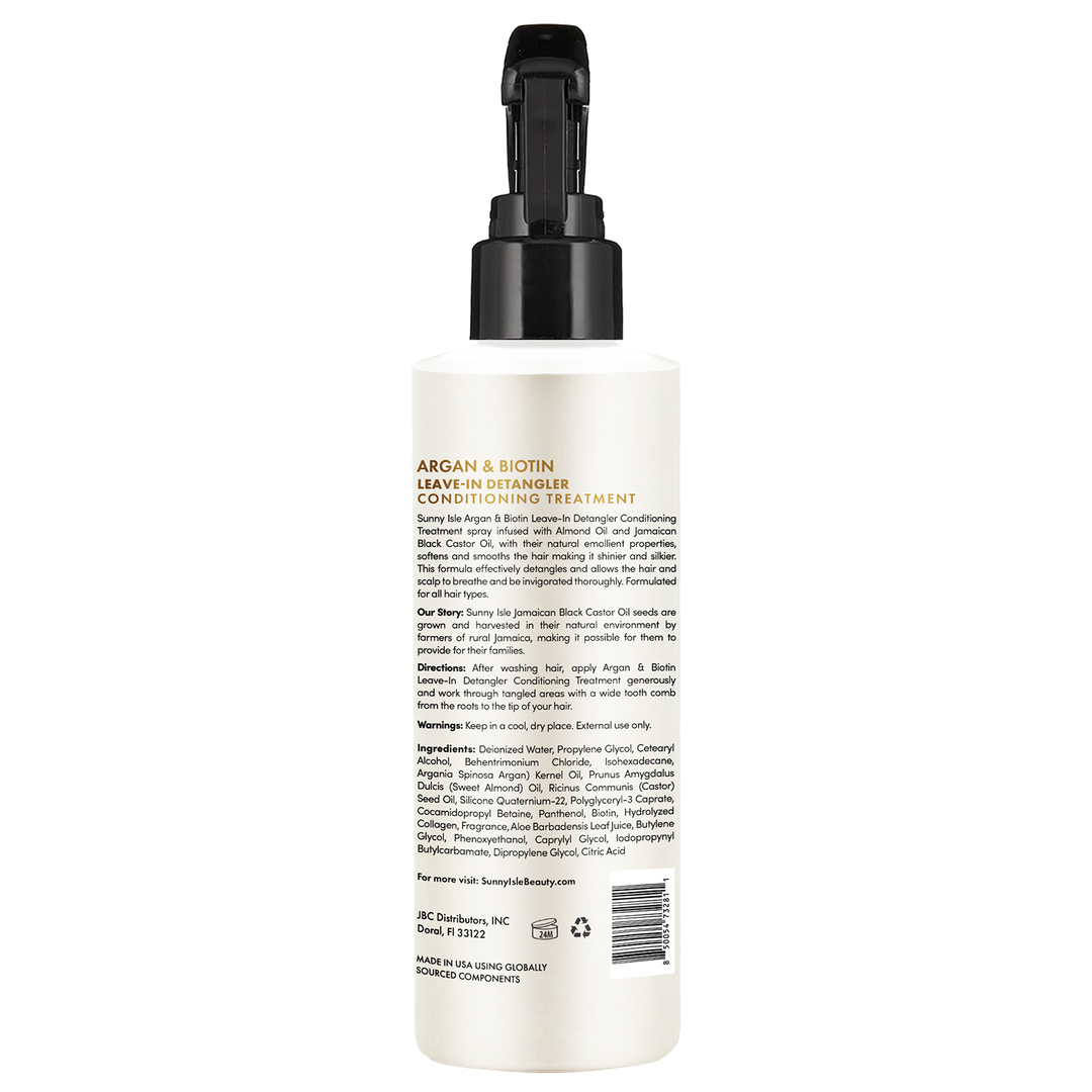 Sunny Isle Argan & Biotin Hydrating Shampoo, Conditioner, Heat Protectant, Leave-In Detangler Bundle