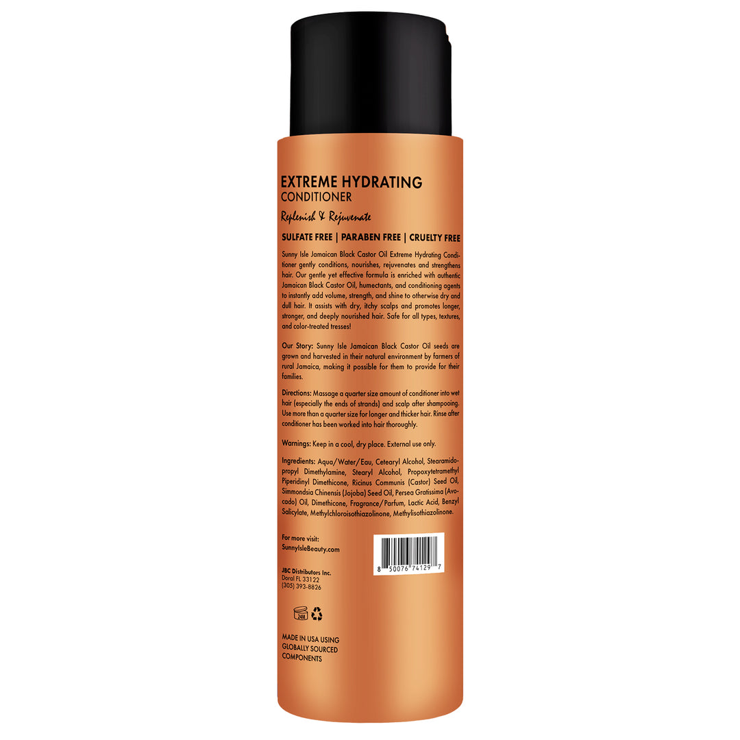Sunny Isle Jamaican Black Castor Oil Extreme Hydrating Conditioner 12oz back with ingredients