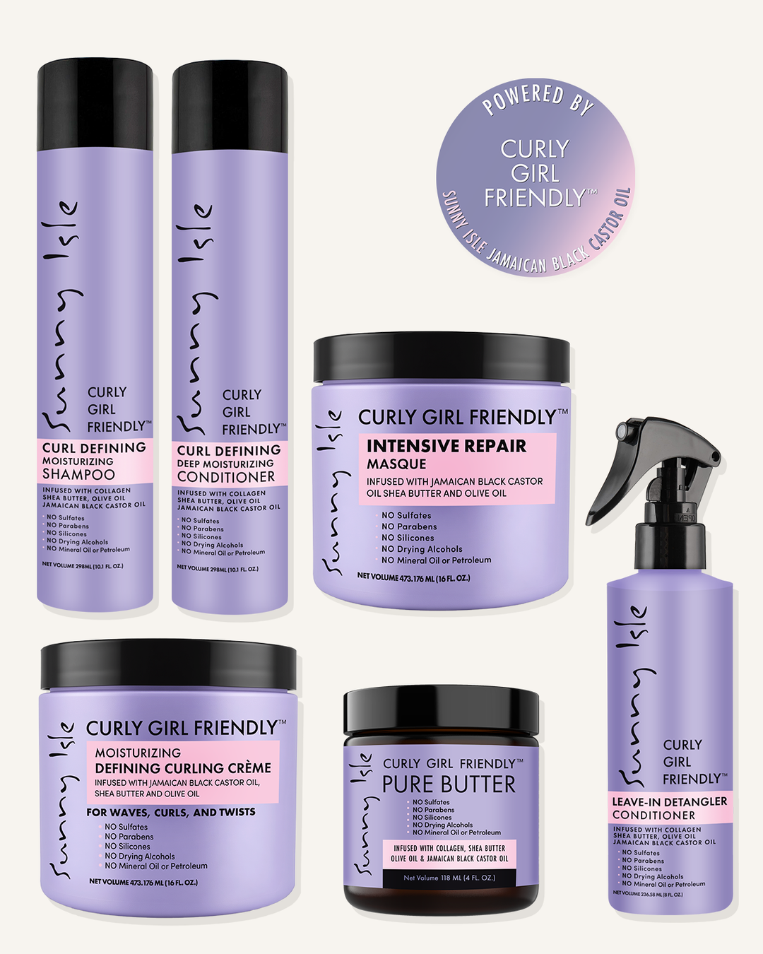 Collection of Sunny Life Curly Girl Friendly hair care products on a white background